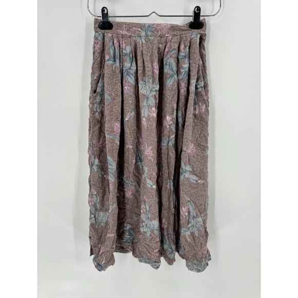 Ms Interpret Vintage Skirt Womens XS Pink Blue Floral Midi Pleated Pockets Zip - Picture 1 of 13